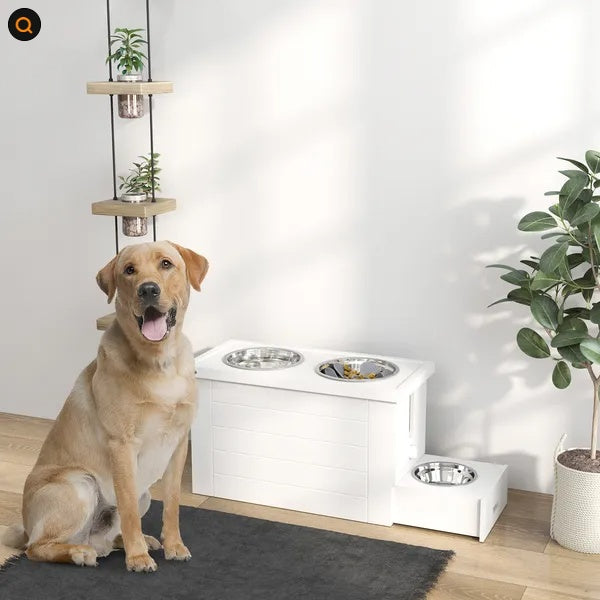 Elevated Dog Bowls, Storage Cabinet, 3 Stainless Steel Bowls, For Large & Extra Large Dogs