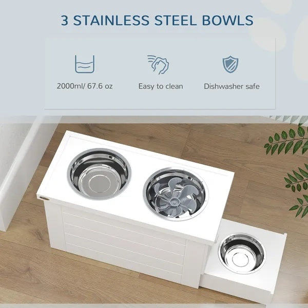 Elevated Dog Bowls, Storage Cabinet, 3 Stainless Steel Bowls, For Large & Extra Large Dogs